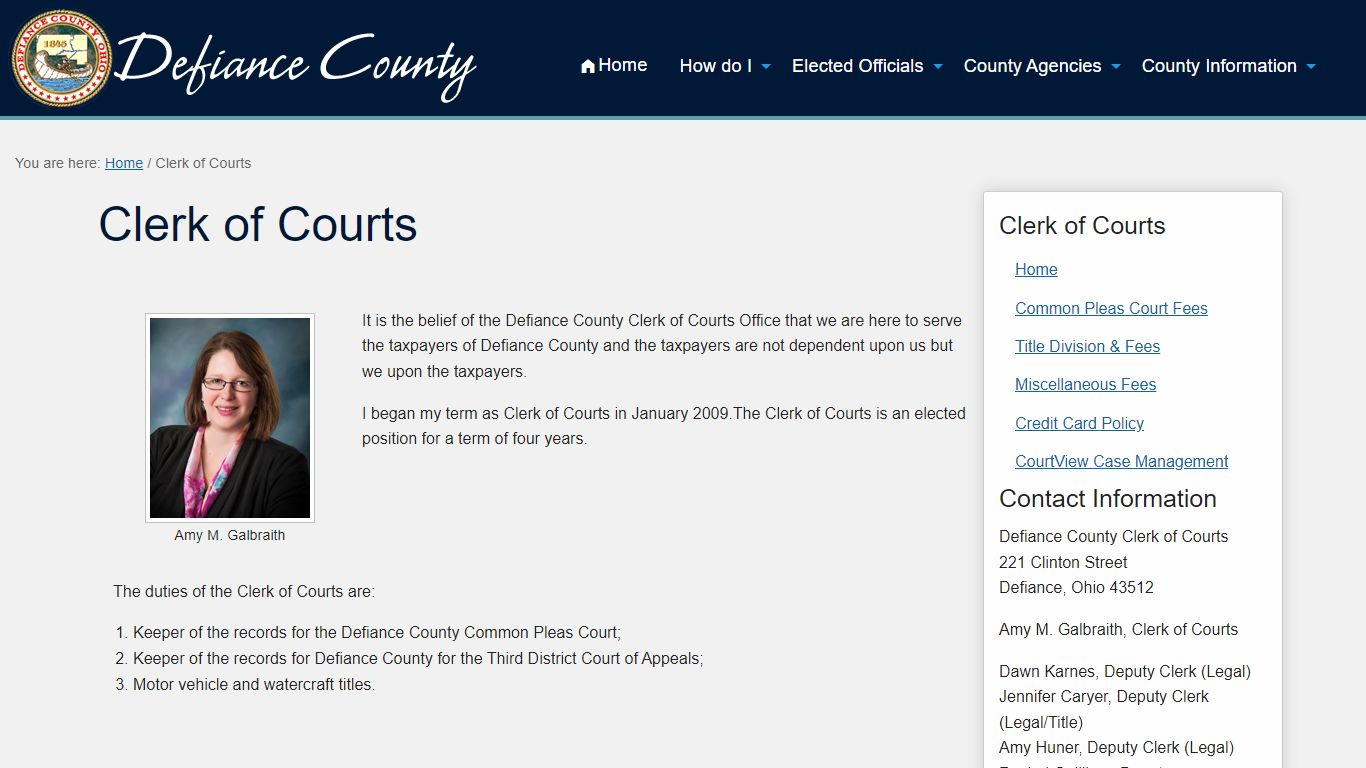 Clerk of Courts | Defiance County, Ohio