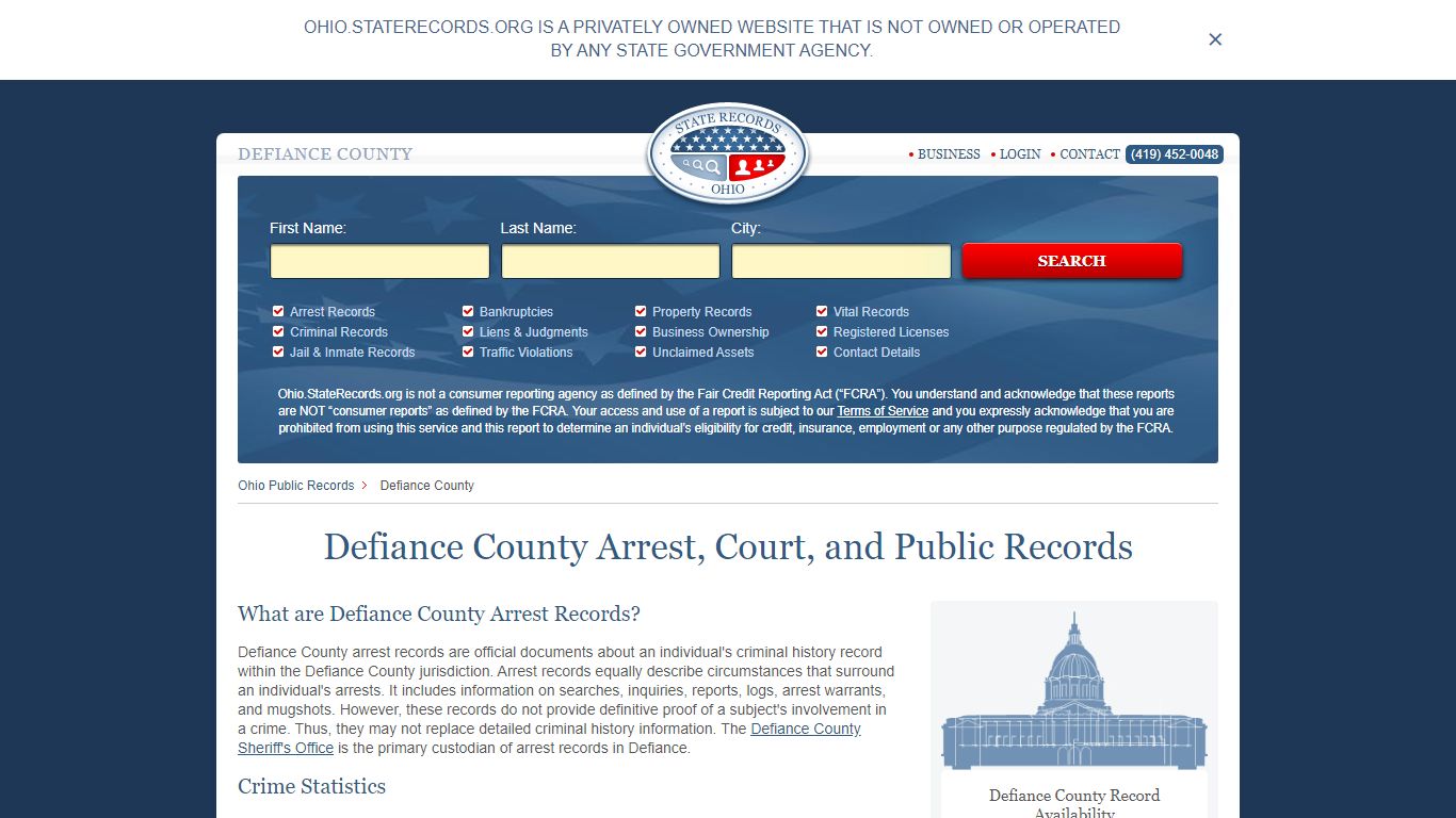 Defiance County Arrest, Court, and Public Records