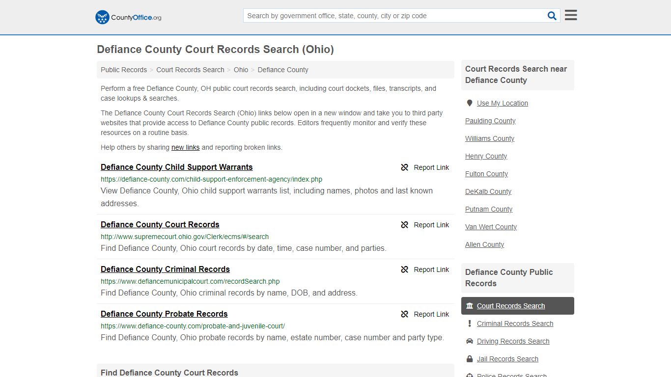Court Records Search - Defiance County, OH (Adoptions ...