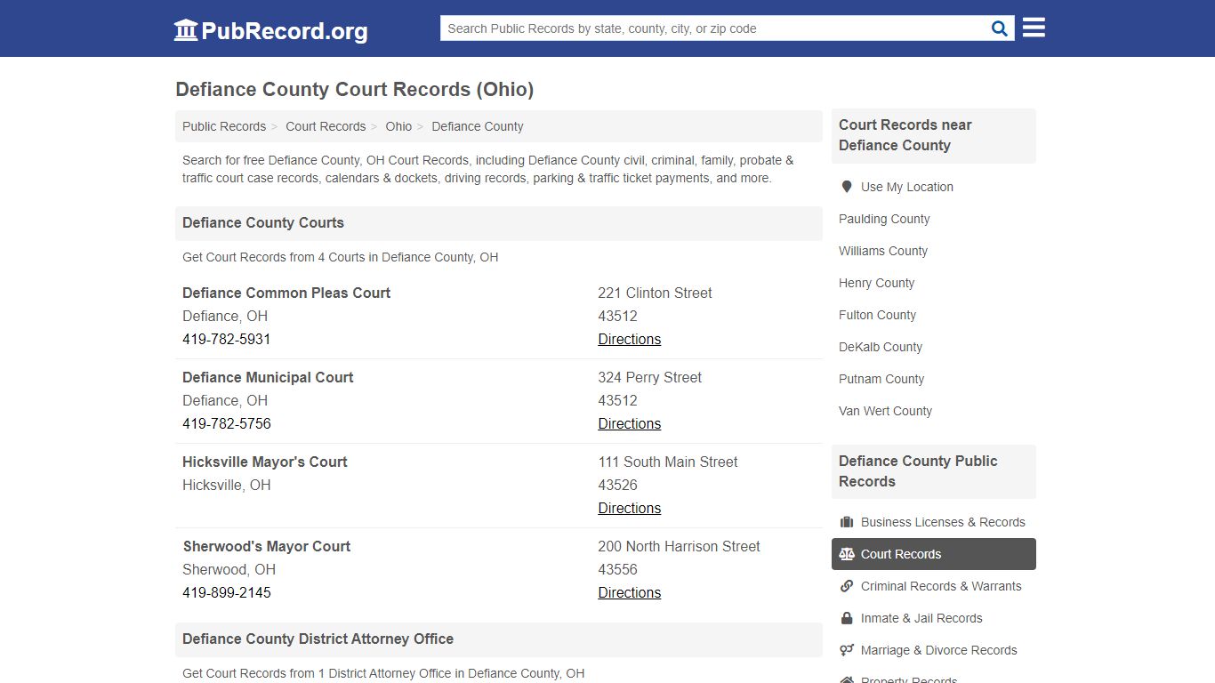 Free Defiance County Court Records (Ohio Court Records)