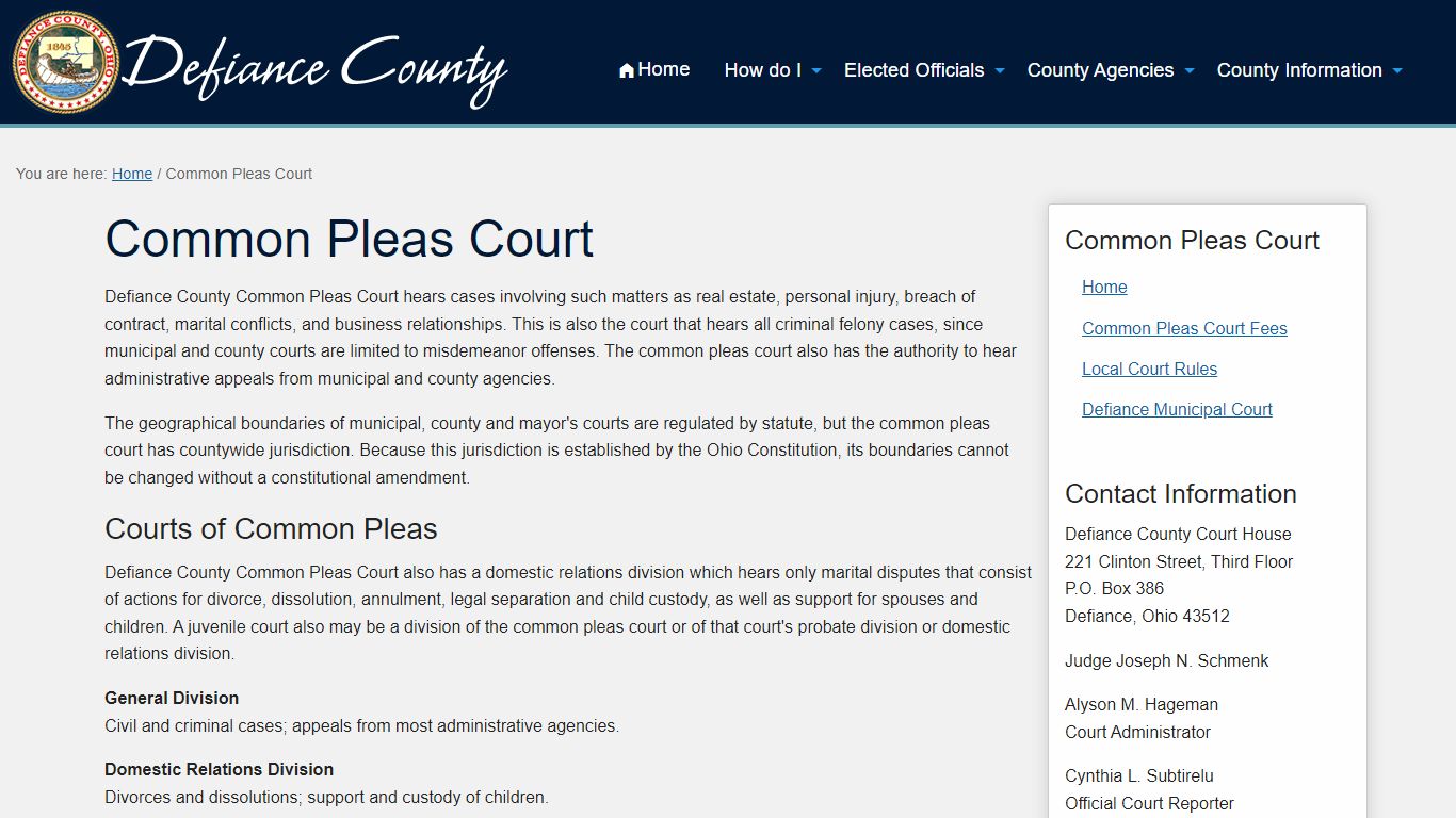 Common Pleas Court | Defiance County, Ohio