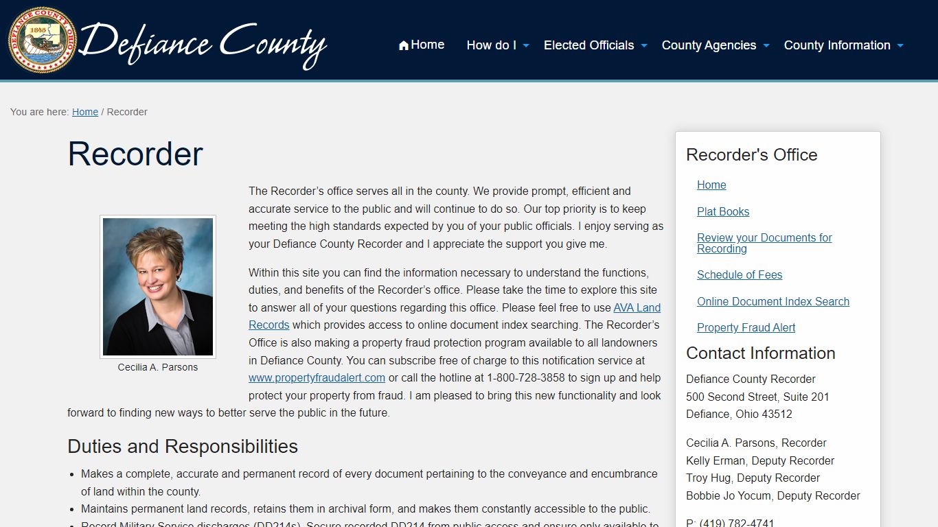 Recorder | Defiance County, Ohio